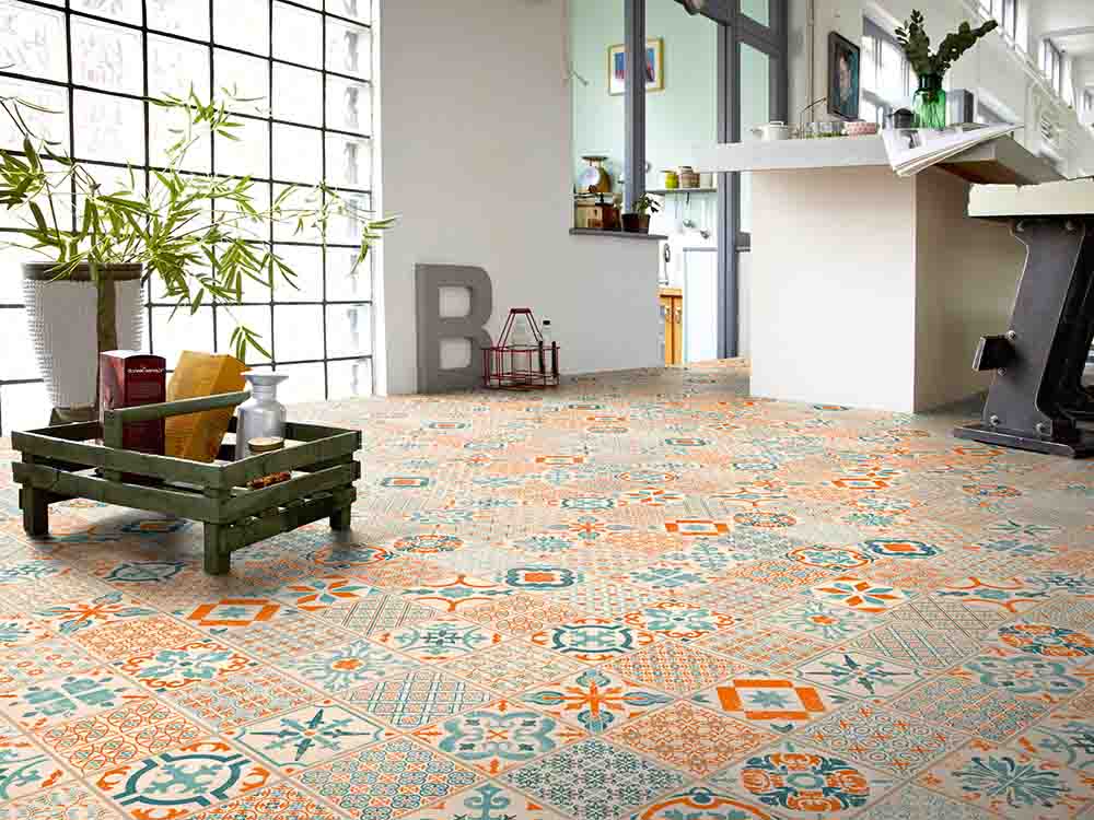 golv Startfloor Click Retro Orange Blue från Tarkett